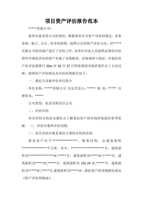  项目资产评估报告范本