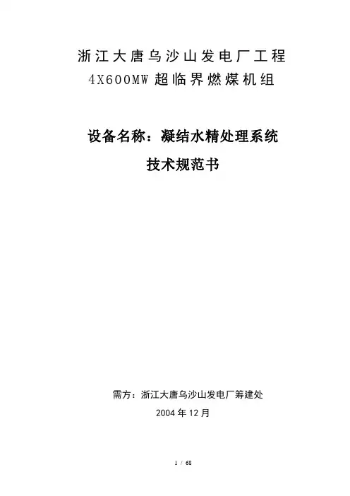 凝结水精处理技术方案)
