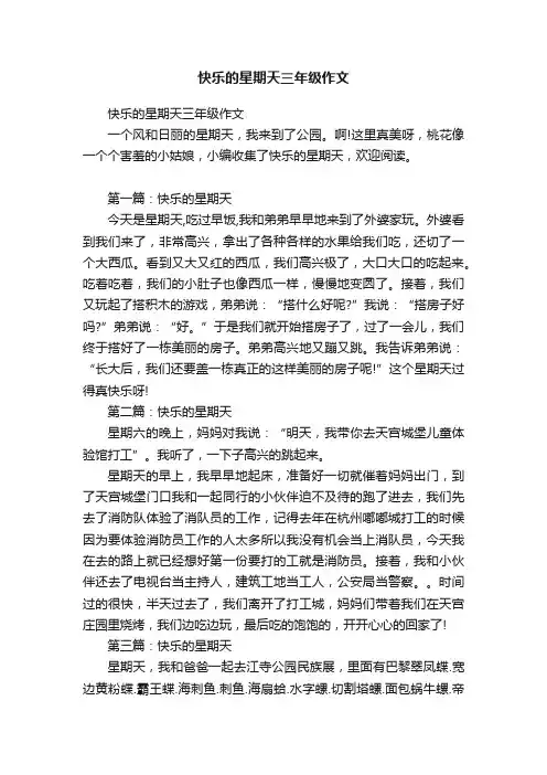 快乐的星期天三年级作文