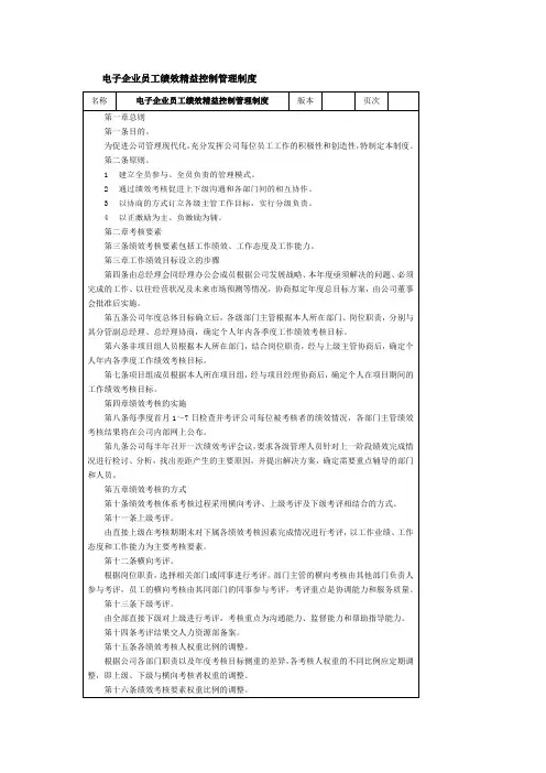 电子企业员工绩效精益控制管理制度