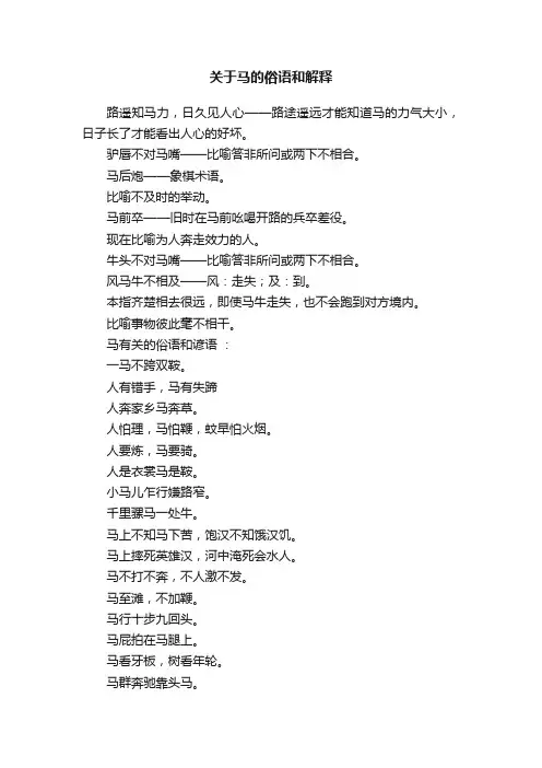 关于马的俗语和解释