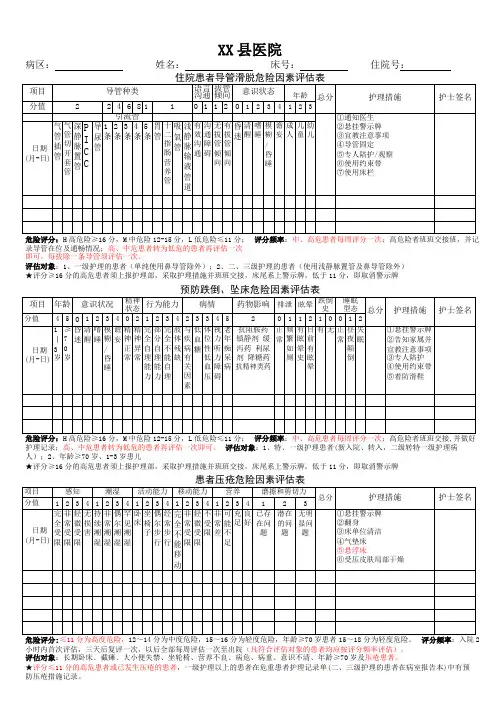 护理三合一风险评估表