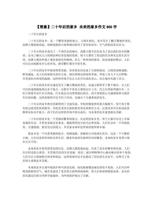 【想象】二十年后的家乡 未来的家乡作文600字