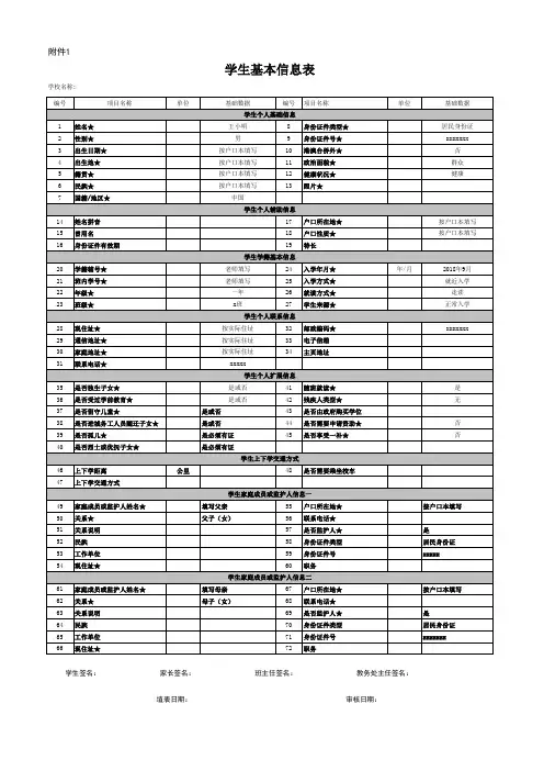 一年级学生基本信息表
