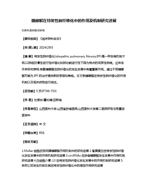 糖酵解在特发性肺纤维化中的作用及机制研究进展