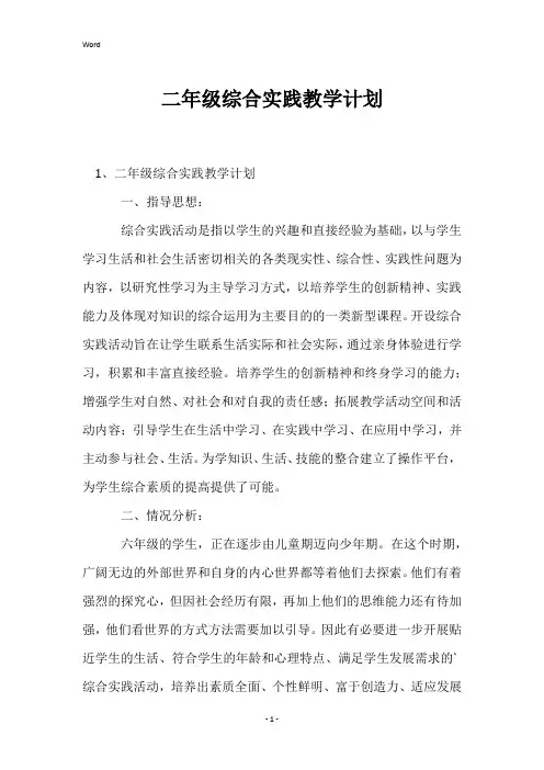 二年级综合实践教学计划