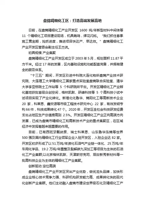 盘锦精细化工区：打造高端发展高地