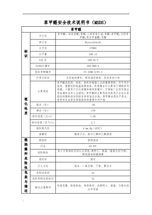 苯甲醛MSDS
