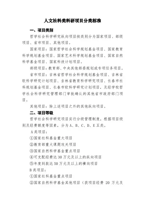人文社科类科研项目分类标准