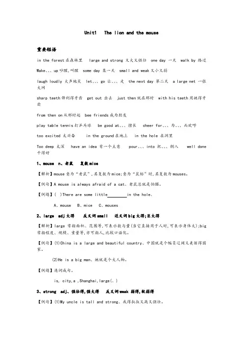 6B Unit1   The lion and the mouse知识点讲解及练习