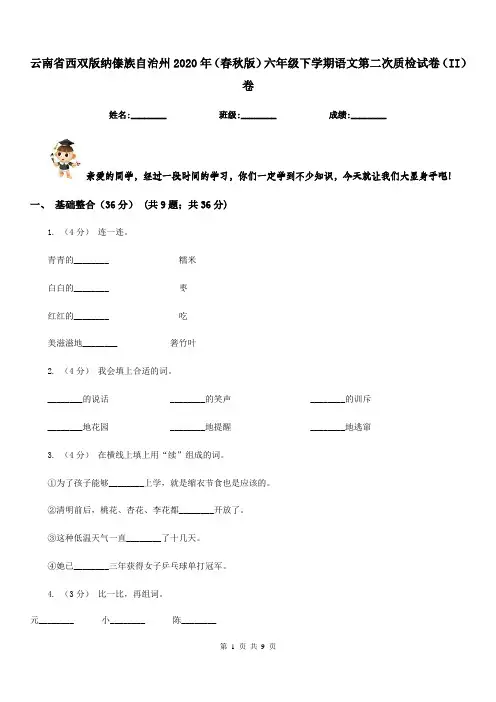 云南省西双版纳傣族自治州2020年(春秋版)六年级下学期语文第二次质检试卷(II)卷