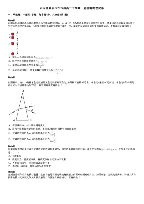 山东省泰安市2024届高三下学期一轮检测物理试卷