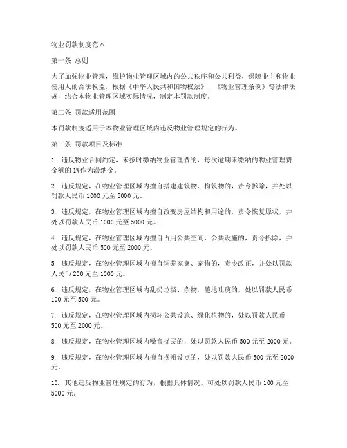 物业罚款制度范本