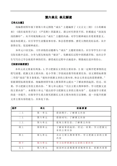 第六单元(单元解读)-四年级语文下册部编版