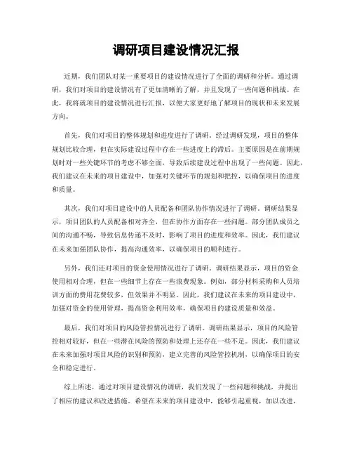 调研项目建设情况汇报