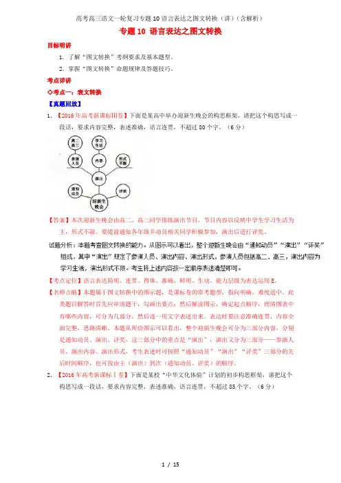 高考高三语文一轮复习专题10语言表达之图文转换(讲)(含解析)