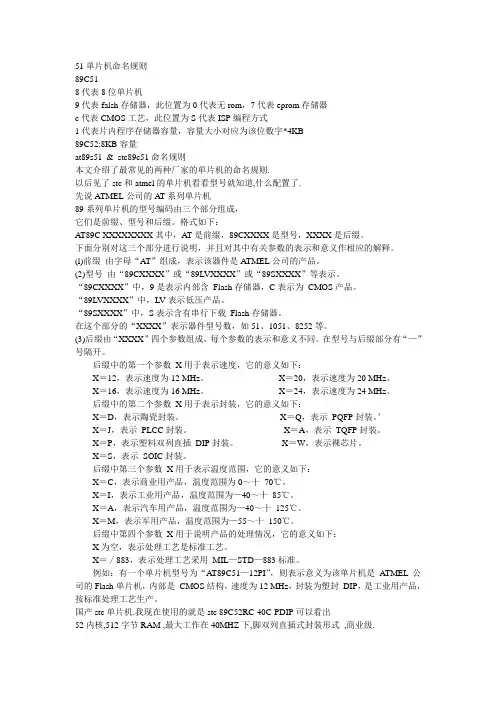 51系列单片机命名规则