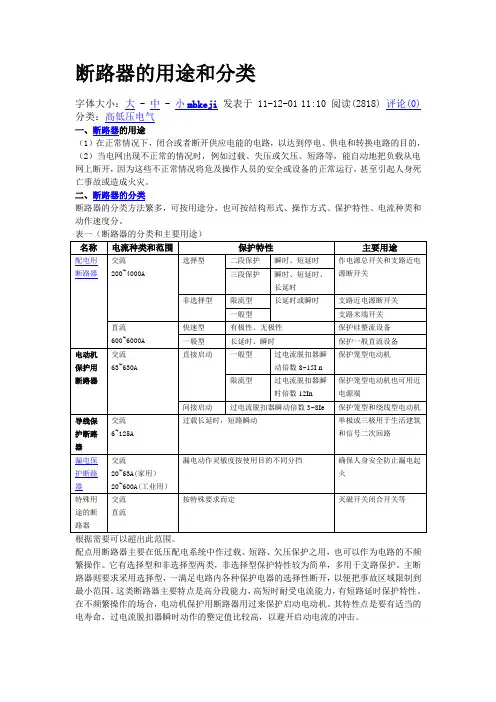 断路器的用途和分类