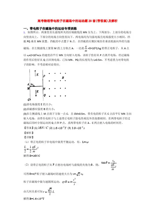 高考物理带电粒子在磁场中的运动题20套(带答案)及解析