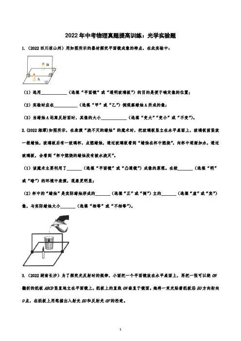 2022年中考物理真题提高训练：光学实验题