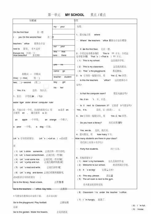人教版PEP四年级英语下册知识点归纳