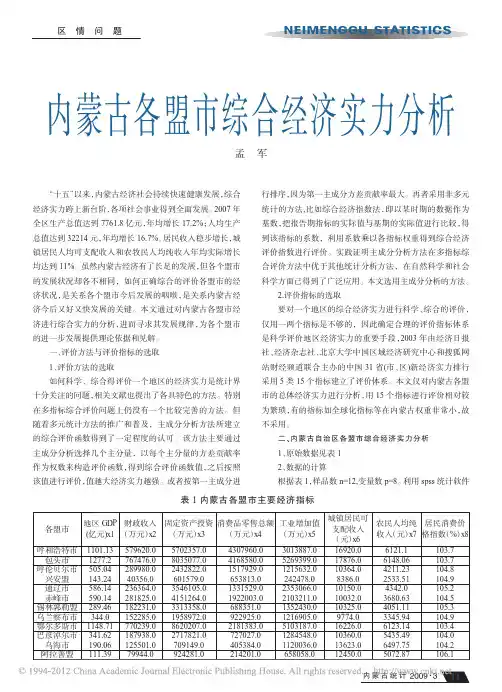 内蒙古各盟市综合经济实力分析
