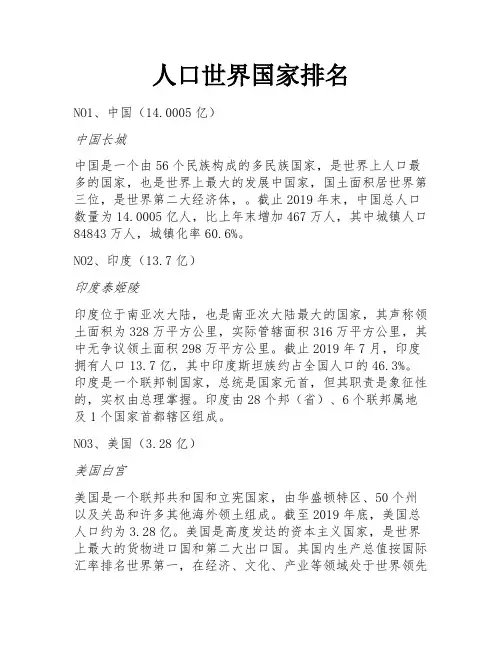 人口世界国家排名
