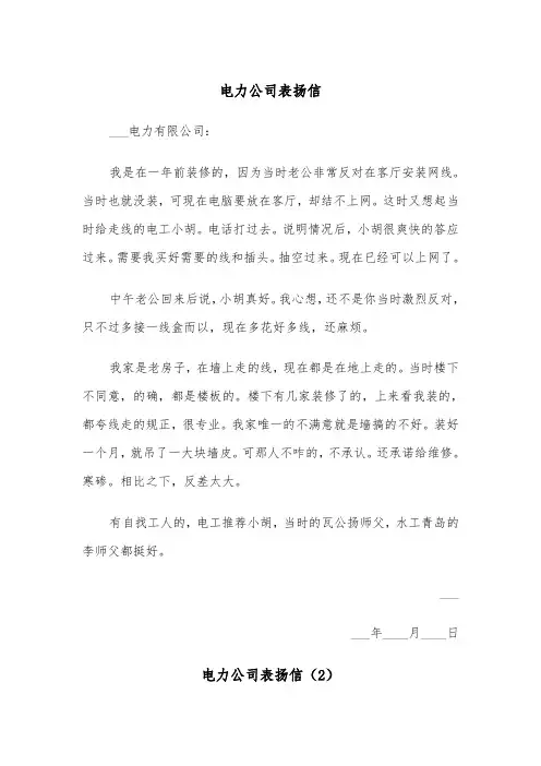 电力公司表扬信（2篇）