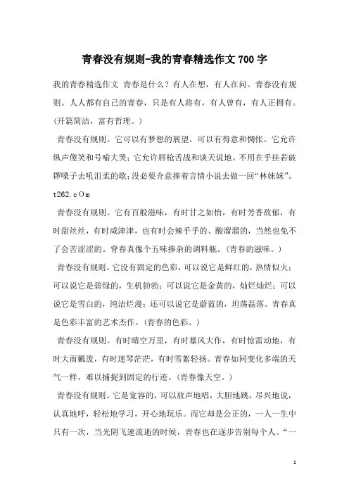 青春没有规则-我的青春精选作文700字