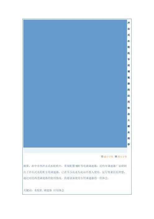 冲击式水轮机专用调速器说明书