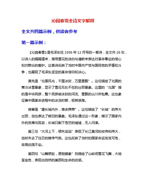 沁园春雪全诗文字解释