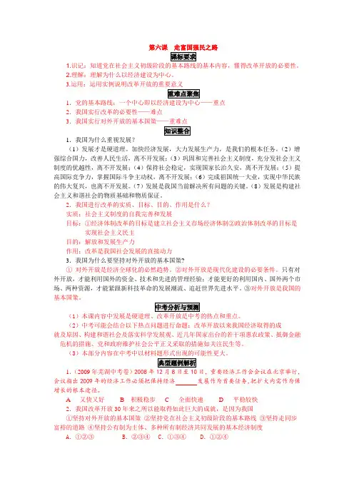 九年级政治上第六课 走富国强民之路 教学案鲁人教