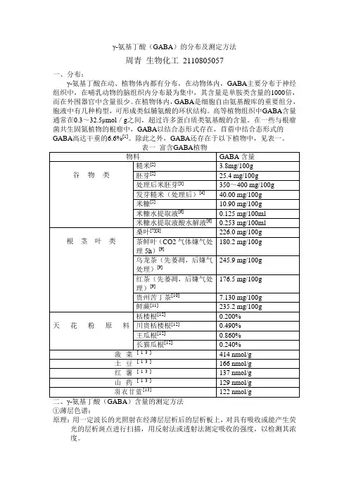 2.γ-氨基丁酸(GABA)的分布及测定方法