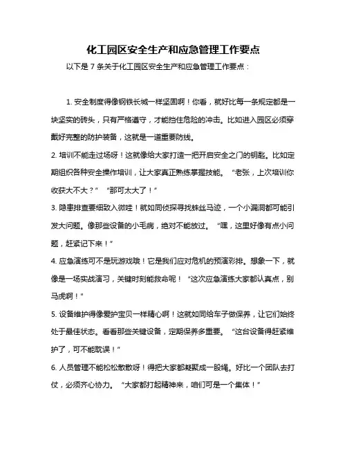 化工园区安全生产和应急管理工作要点