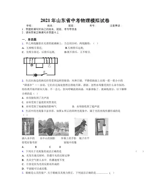 2021年山东省中考物理模拟试卷及解析