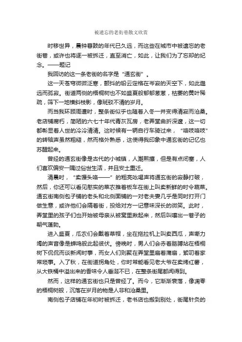 被遗忘的老街巷散文欣赏