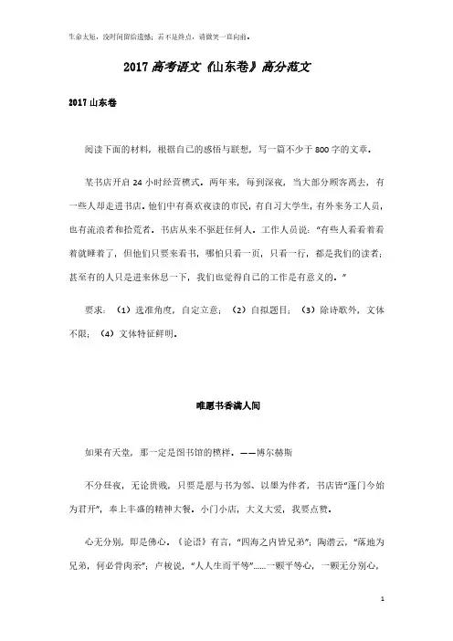 2017高考语文《山东卷》高分范文