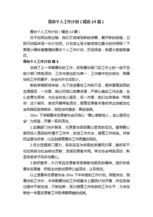 青协个人工作计划（精选14篇）