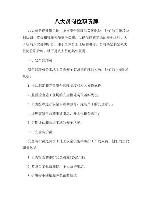 八大员岗位职责牌