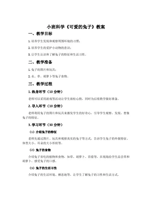 小班科学《可爱的兔子》教案