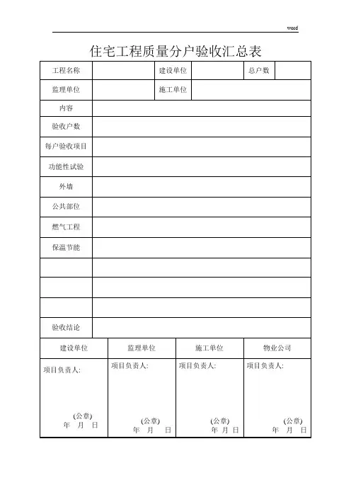 住宅工程质量分户验收抽检汇总表