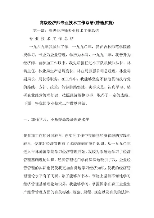 最新高级经济师专业技术工作总结(精选多篇)