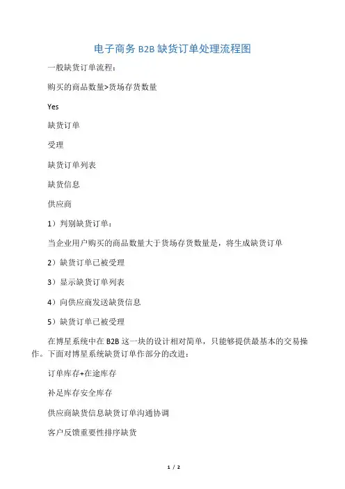电子商务B2B 缺货订单处理流程图