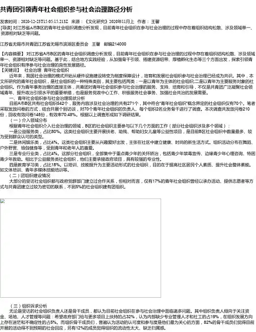 共青团引领青年社会组织参与社会治理路径分析