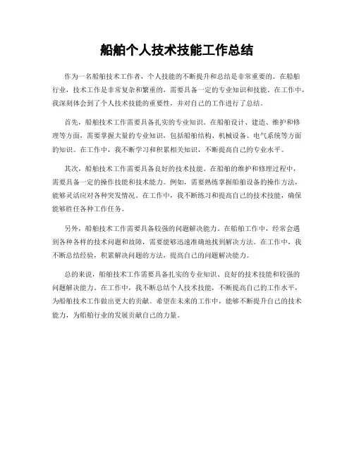 船舶个人技术技能工作总结