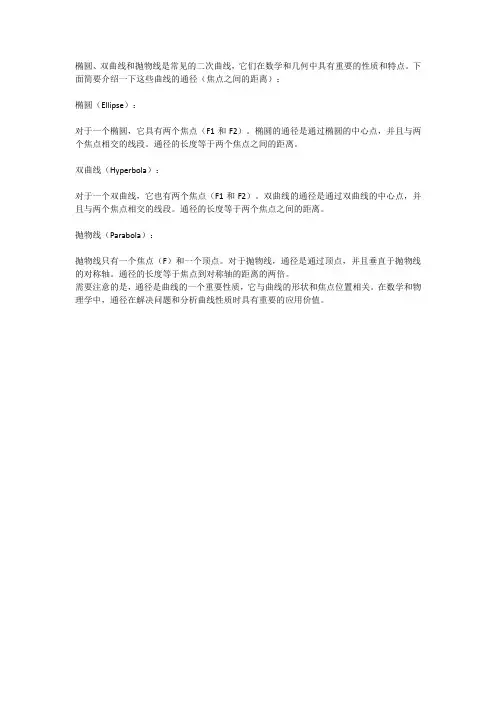 椭圆双曲线抛物线通径