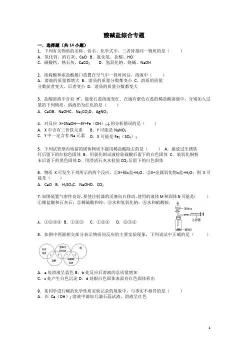 人教部编版九年级下册化学酸碱盐综合专题带详细答案解析