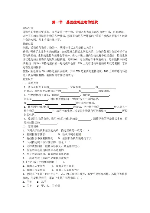 八年级生物下册 7.2.1基因控制生物的性状课时训练 (新版)新人教版