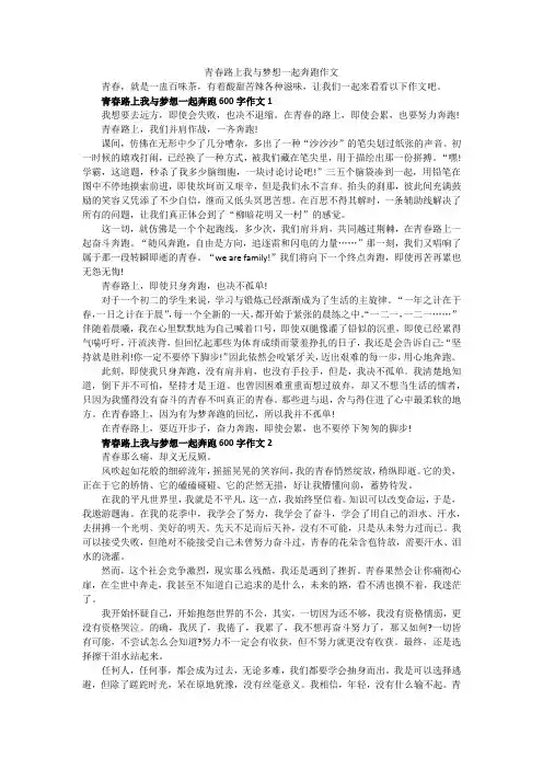 青春路上我与梦想一起奔跑作文