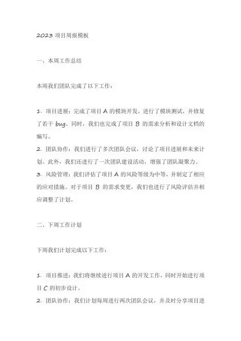 2023项目周报模板